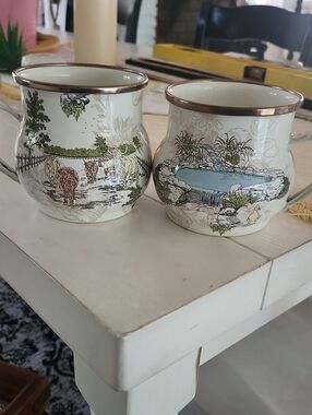 MacKenzie-Childs Retired aurora pattern  Farmhouse Mugs with Gold Rim